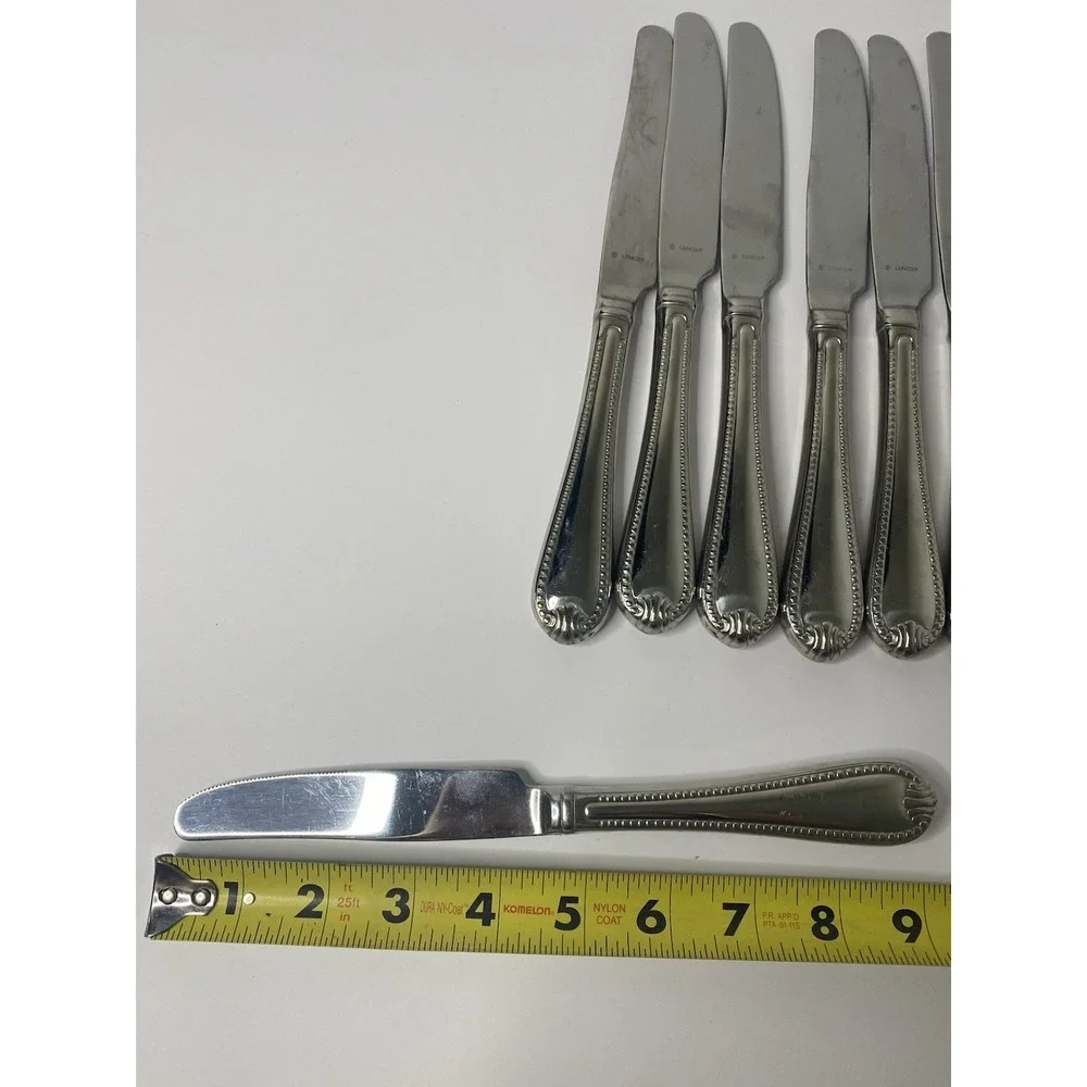 8 Dinner Knives Hollow Lenox BEAD Glossy Plume Tip Stainless 9 1/4
